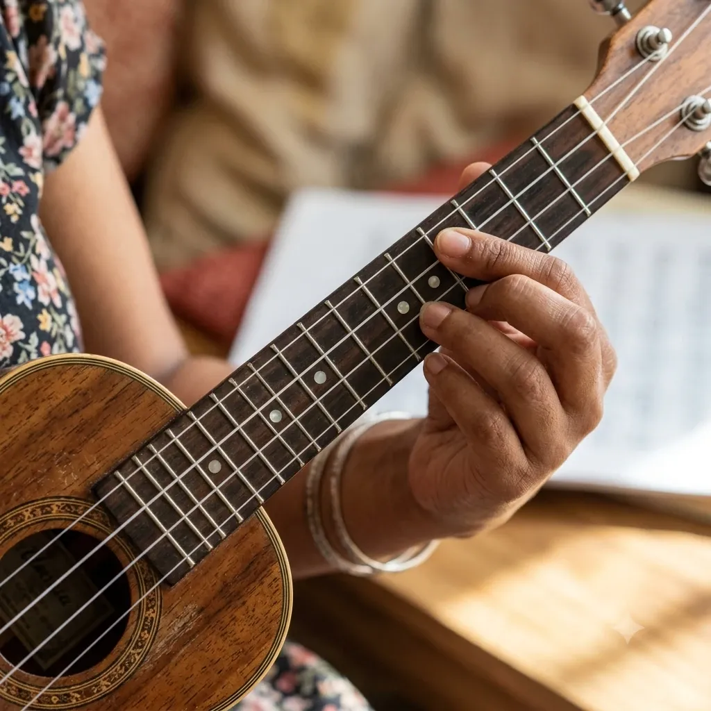A ukulele lesson up close